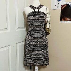 Ruby Rox Brownnand White Patterned Midi Dress